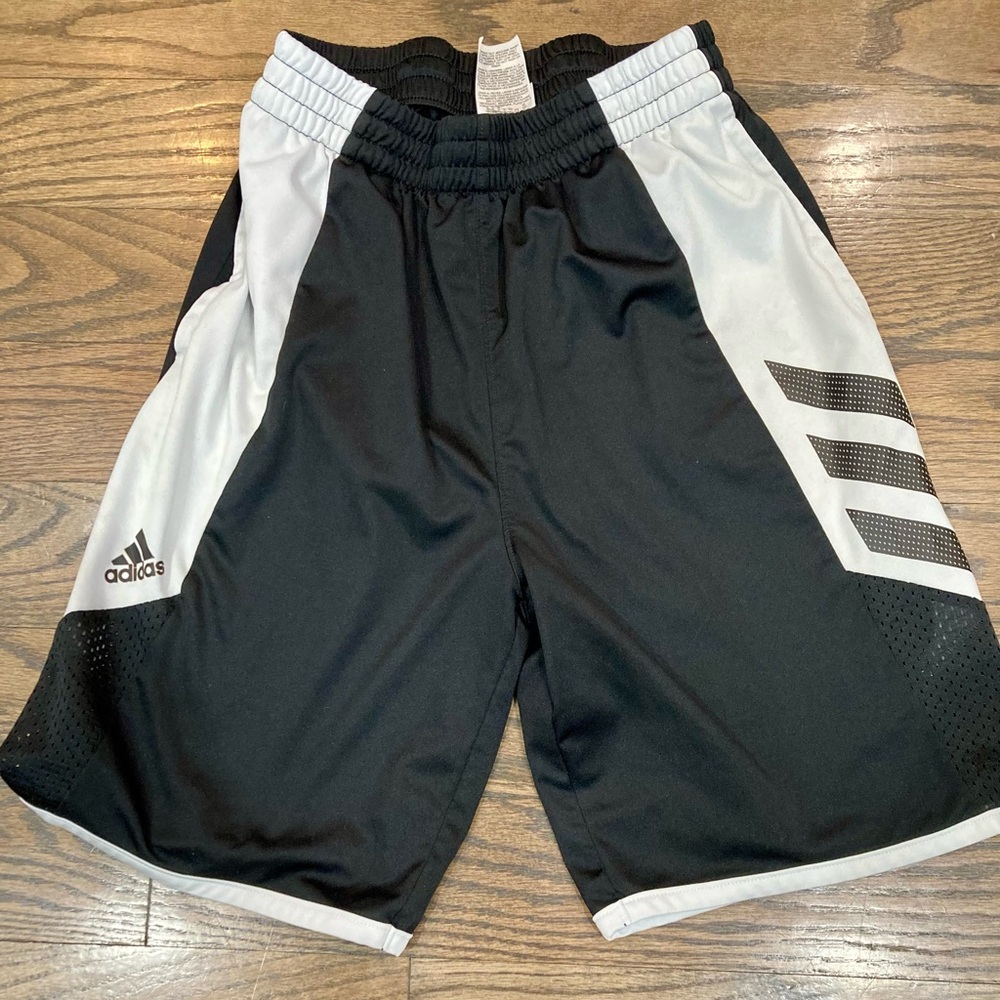 Adidas Black and White Athletic Shorts with Side Stripes